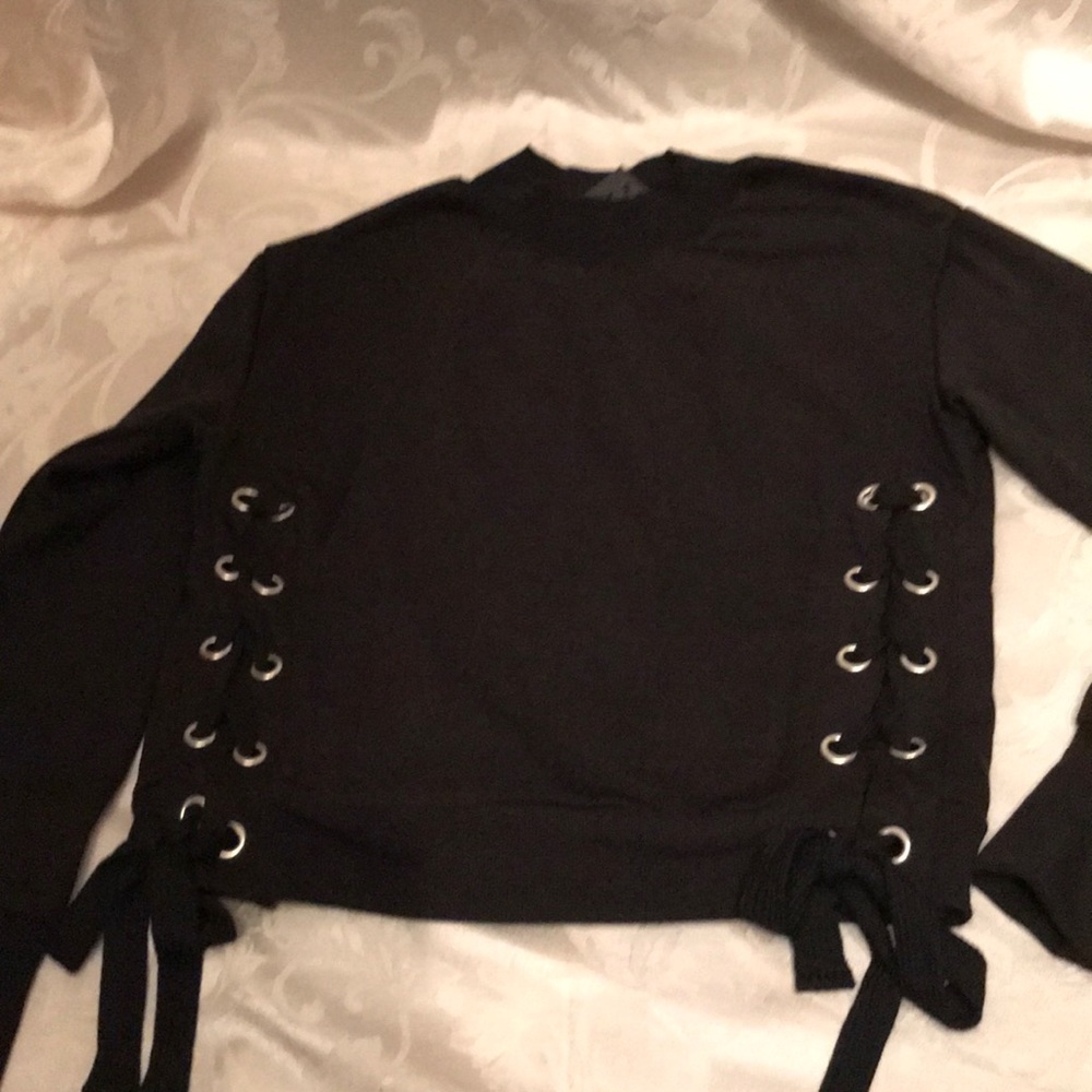 Black lace up sweatshirt